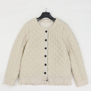 suzuki takayuki ikkuna象牙白亚麻羊毛混纺绗缝棉衣外套无领夹克