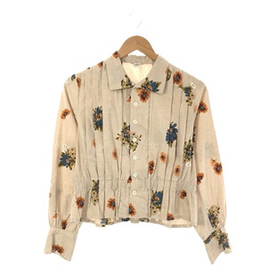 新品45r 花朵印花多褶皱长袖衬衫 日本制