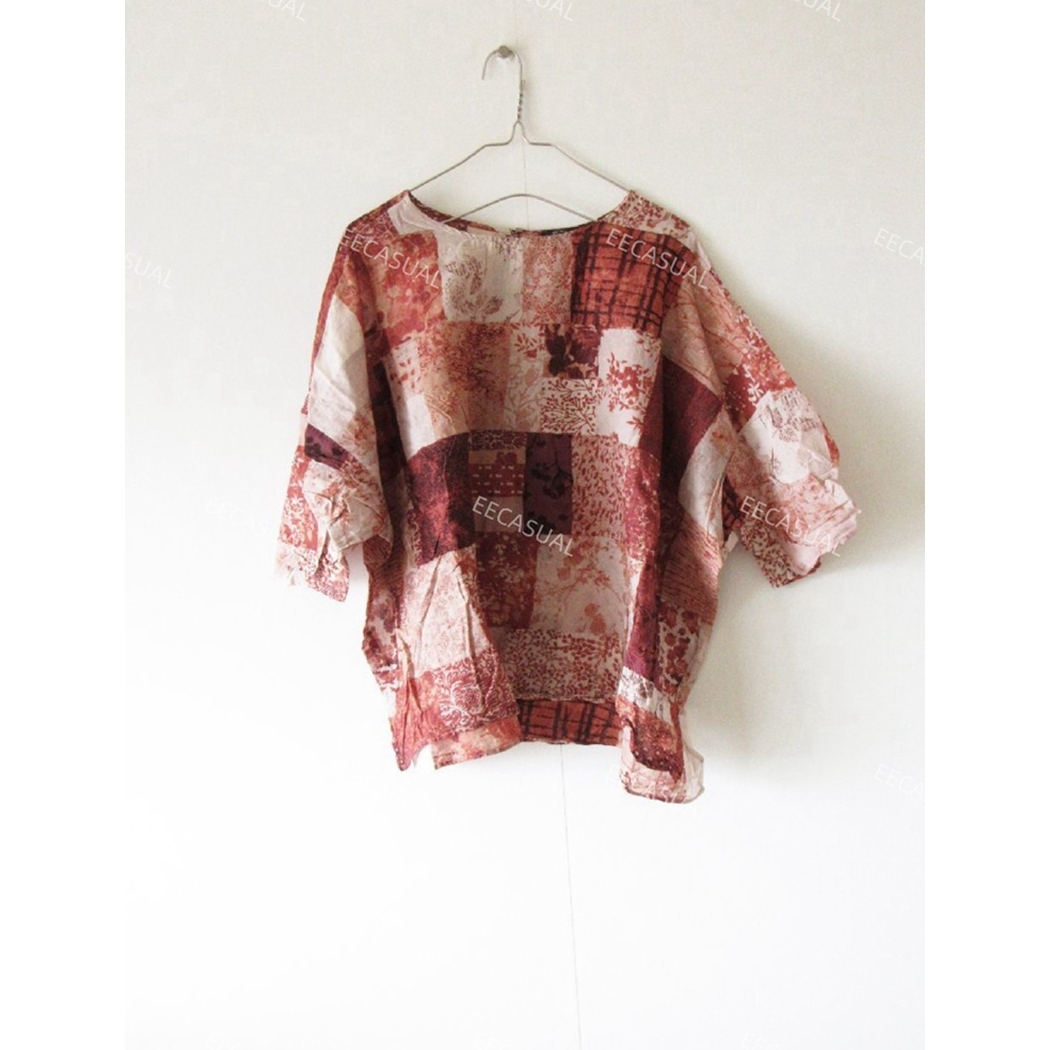 pas de calais 23SS 红色褶皱拼接花卉衬衫上衣