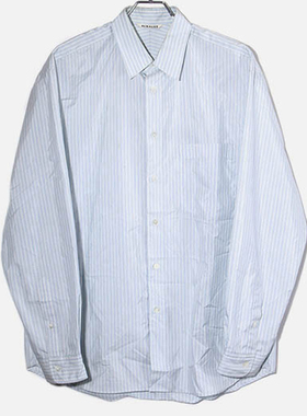 AURALEE蓝色条纹长袖衬衫23SS FINX POLYESTER STRIPE SHIRT