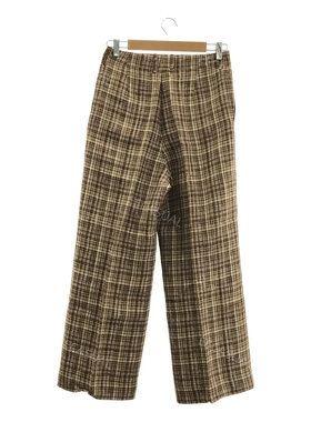 AURALEE 23SS棕色亚麻丝绸格纹裤长裤宽松裤子 日本制