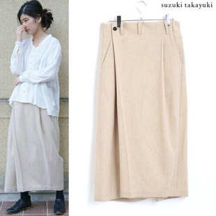 suzuki takayuki 裸色羊毛混纺宽松长裤裙裤 女款阔腿裤 日本制