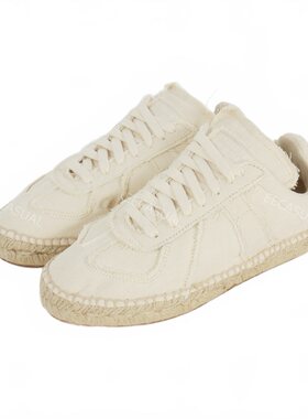 新品 Maison Margiela 白色毛边帆布鞋草编平底鞋  22SS