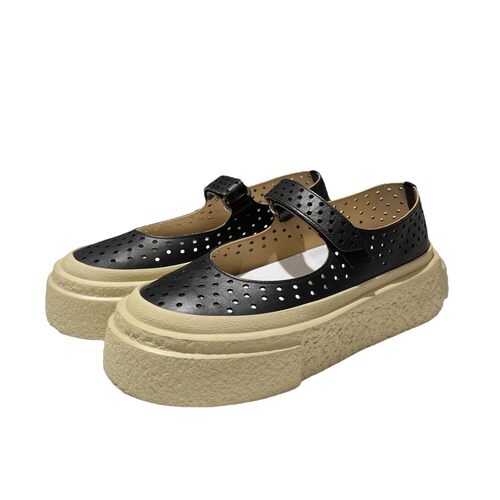MM6 Maison Margiela 黑色镂空点点厚底玛丽珍皮鞋 38
