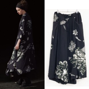 山本耀司Yohji Ys 黑色人造丝印花阔腿裤裙裤