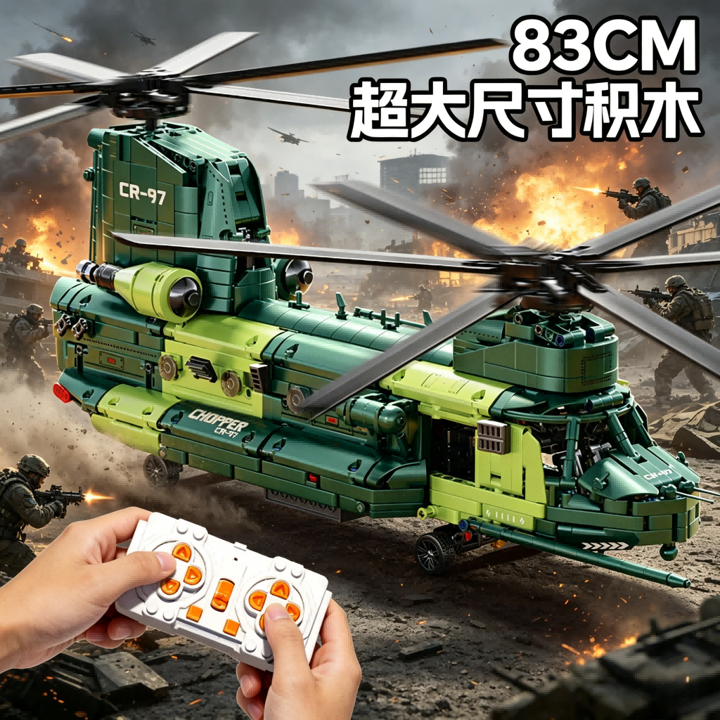 飞机积木支奴干运输机儿童遥控模型机械拼装玩具男孩成人高难度跑