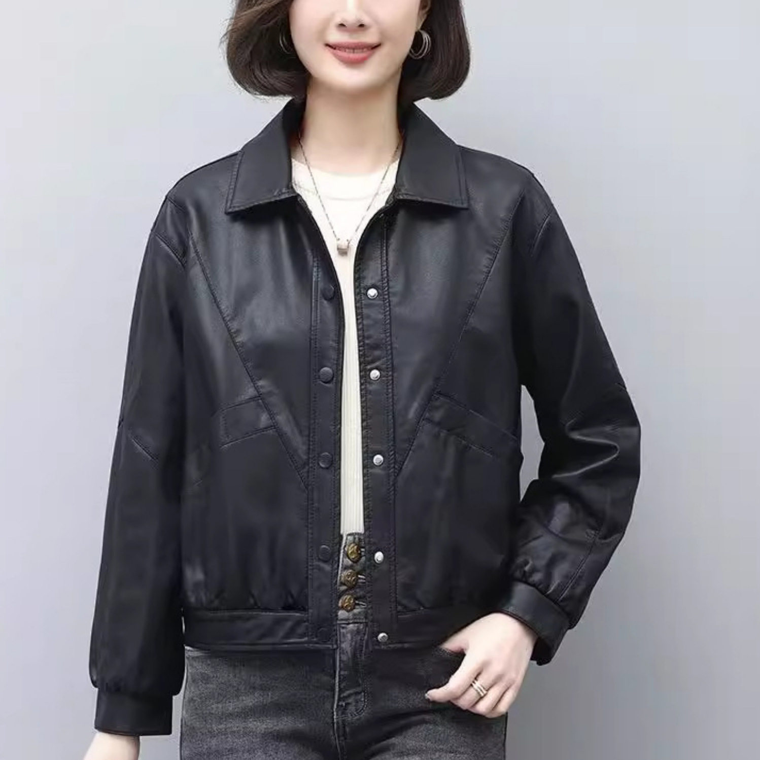 超好看洋气时尚短款翻领PU皮衣女外套2026早秋漂亮新款皮夹克女款