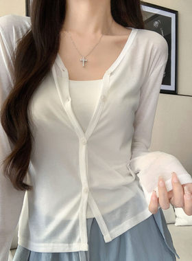 莱赛尔V领针织开衫空调衫女款2026夏季薄款宽松外搭上衣防晒罩衫