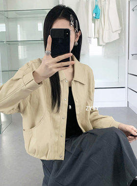 漂亮外套女款2026夏季新款韩版短款皮衣女修身翻领薄款蛋白皮夹克