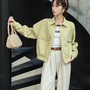 早春精致韩版黑色百搭短款皮衣外套女款2026春装新款翻领皮夹克