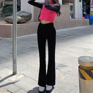 高腰黑色设计感微喇叭牛仔裤女款2025秋冬新款弹力修身马蹄裤子