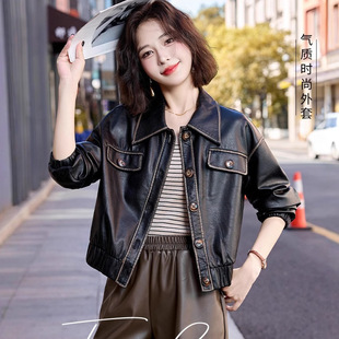 韩系早秋chic外套女2025春秋季短款潮流小个子复古PU机车皮衣夹克