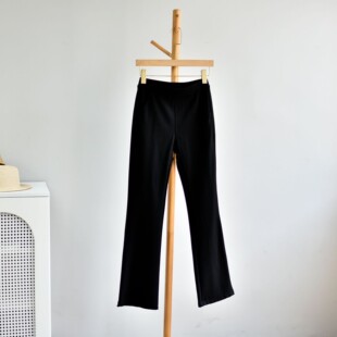 2025秋冬新款弹力锦纶针织宽松显瘦女款黑色加绒加厚休闲微喇裤子