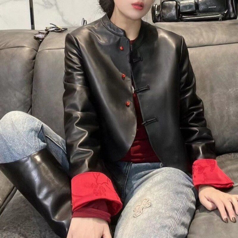 春季绝美巨好看外套女款2026新中式中国风皮衣女短款小个子皮夹克