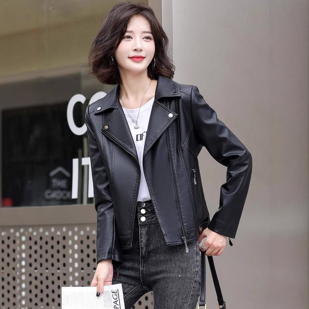 海宁真皮皮衣女短款2026春秋绵羊皮夹克修身翻领机车服外套女款图片
