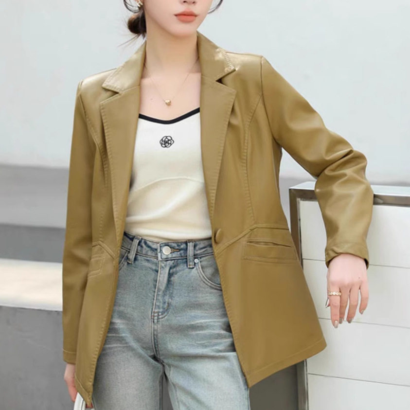 秋季绝美巨好看外套女款2025春秋季新款小西服皮衣中长款夹克西装