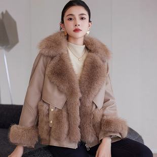 巨好看的外套女款2025冬装新款仿水貂大毛领pu皮衣加厚时尚羽绒服