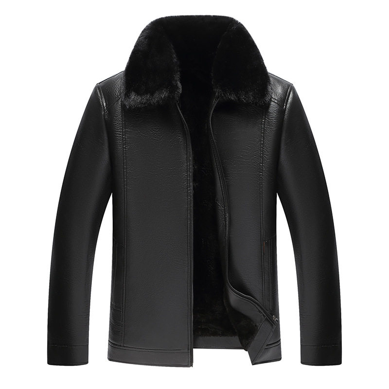 2025冬季新款加厚加绒毛领中年PU夹克皮衣外套男款中老年休闲爸爸