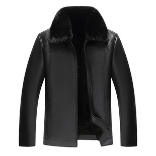 2025冬季新款加厚加绒毛领中年PU夹克皮衣外套男款中老年休闲爸爸