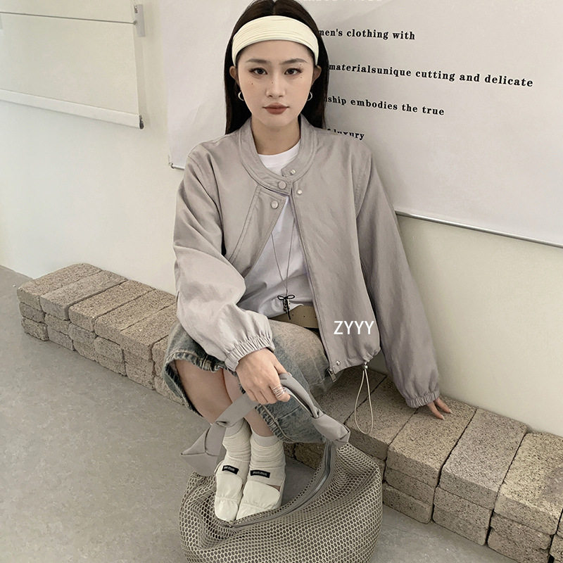 早秋独特漂亮外套新品韩版短款皮衣女款帅气宽松免洗金属丝皮夹克