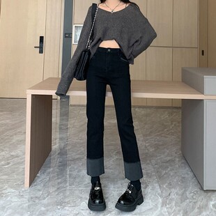 高级感高腰微喇牛仔裤女款2026春季新款收腹提臀高弹力修身裤子