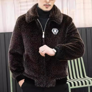 2025秋冬短款 麦穗石墨烯仿水貂金貂绒海宁貂毛皮草皮衣夹克外套男