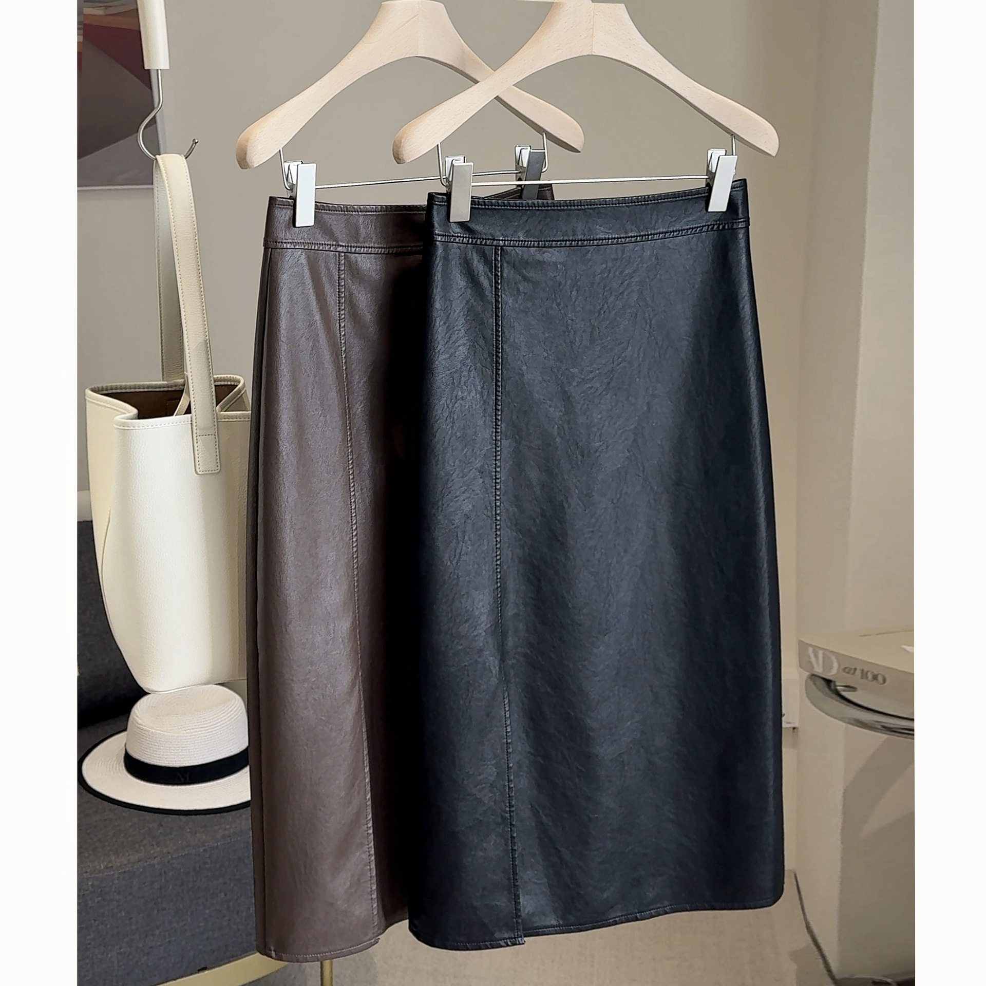 小个子PU皮半身裙女2026春季中长款高腰显瘦开叉a字包臀一步裙子