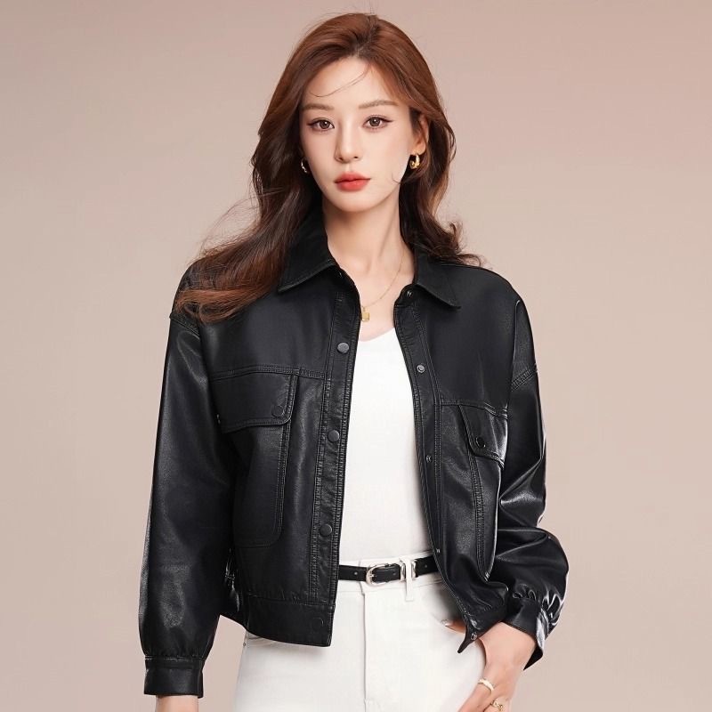 早秋巨好看的PU皮衣外套女款2026春秋新款翻领高端百搭短款皮夹克