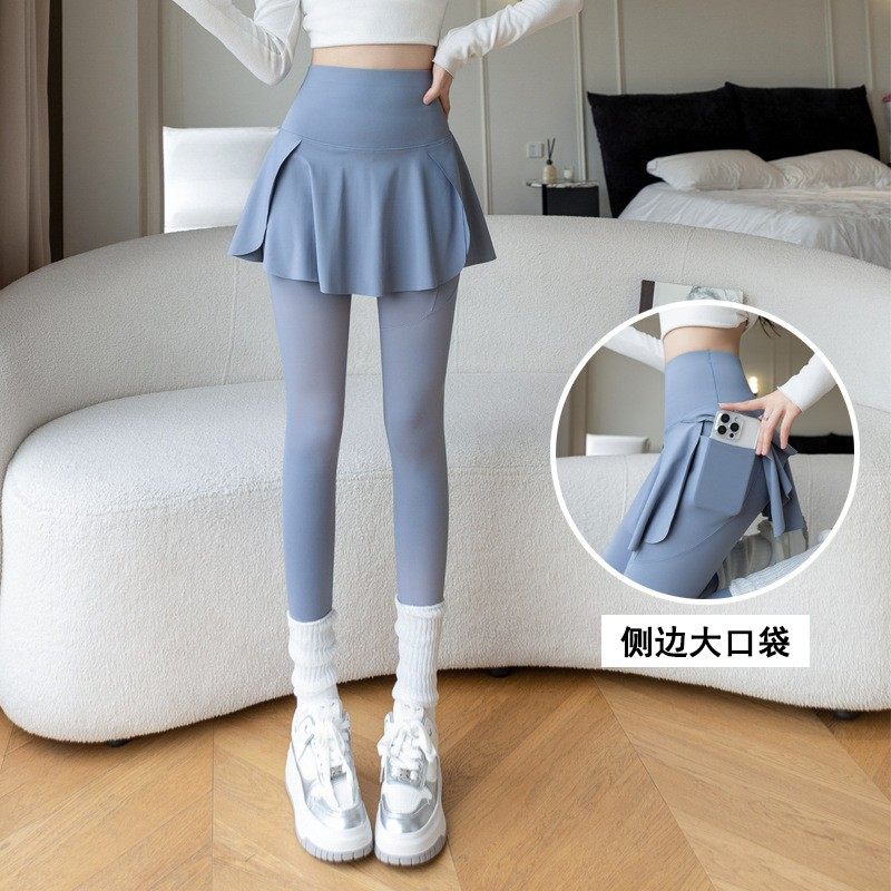 小个子巨好看的假两件裙裤女款2026秋装新款加绒加厚九分鲨鱼裤子