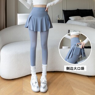 小个子巨好看的假两件裙裤女款2025秋冬新款加绒加厚九分鲨鱼裤子