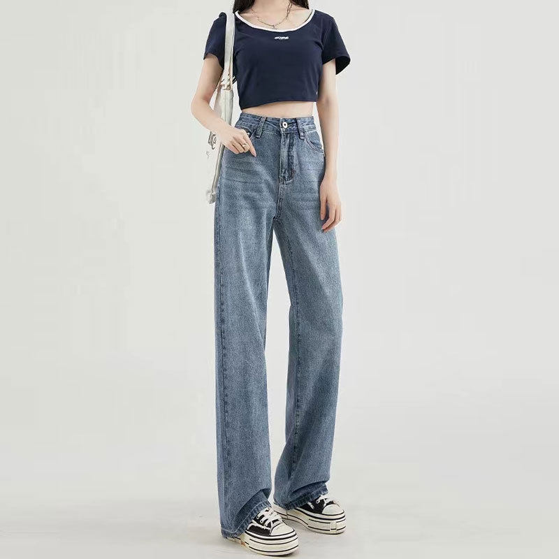 薄款梨形阔腿软牛仔裤女2025秋季新款窄版百搭垂感拖地直筒长裤子,女装/女士精品,牛仔裤,淘宝优惠券,粉丝福利购,淘宝优惠卷