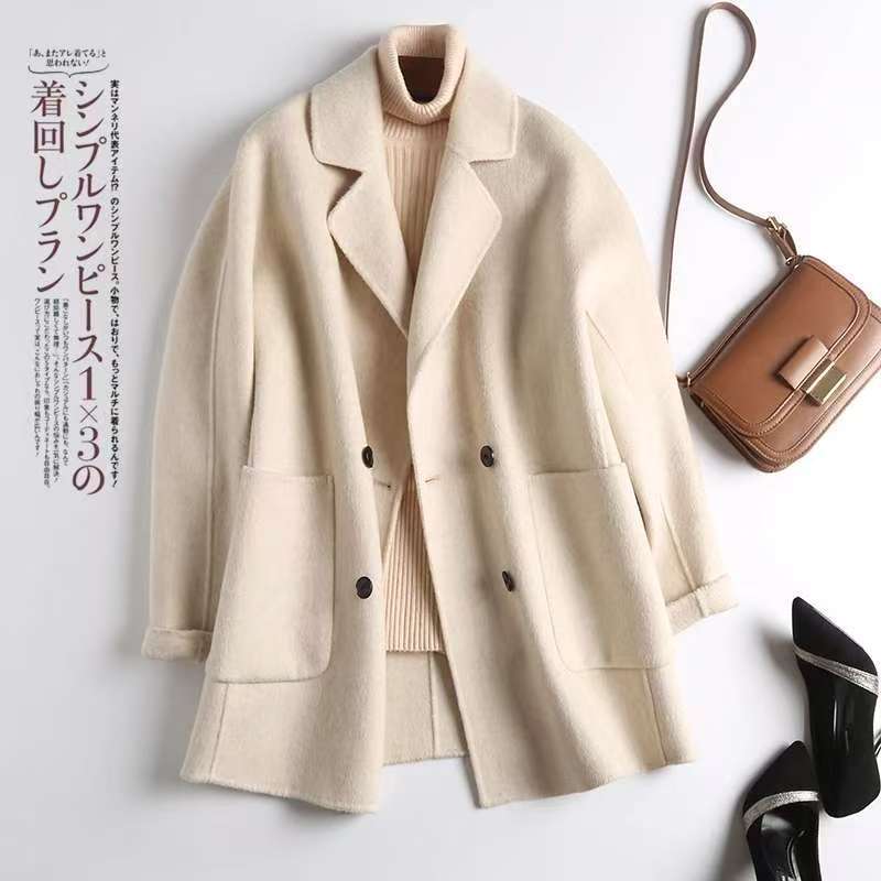 2026秋冬新款韩系极简双面羊毛大衣中长款西装女款毛呢外套小个子