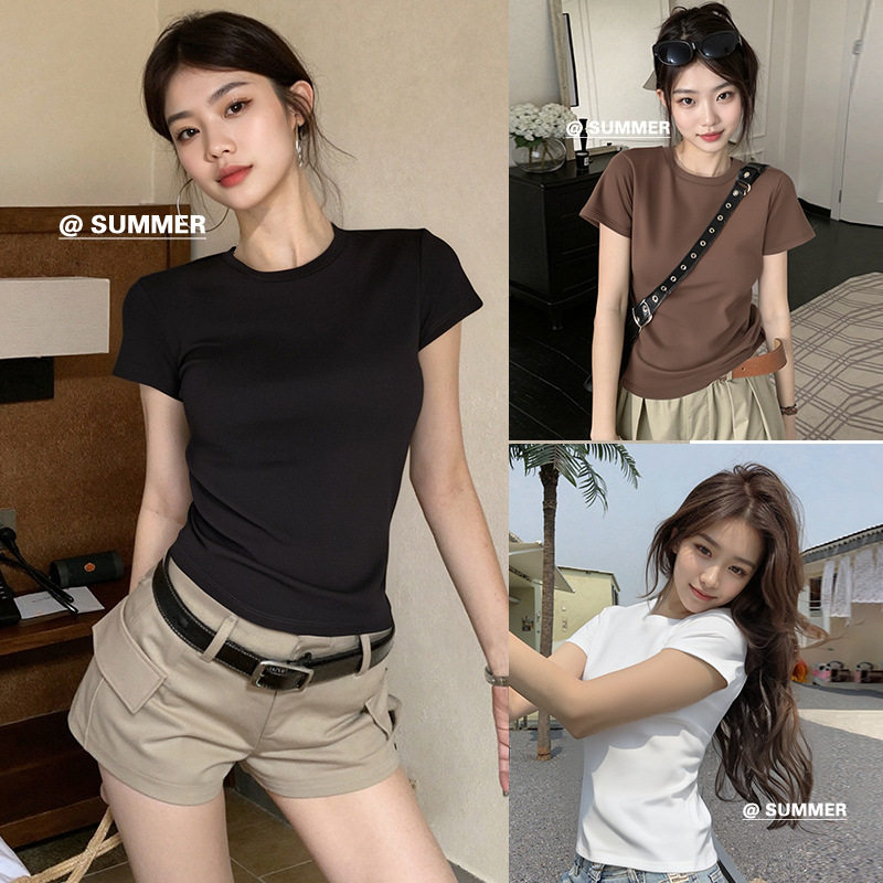 黑色简约正肩短袖炸街独特漂亮t恤女2026新款夏季修身打底小上衣