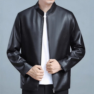 2025秋冬季新款休闲简约海宁短款皮衣pu夹克外套男款立领皮夹克
