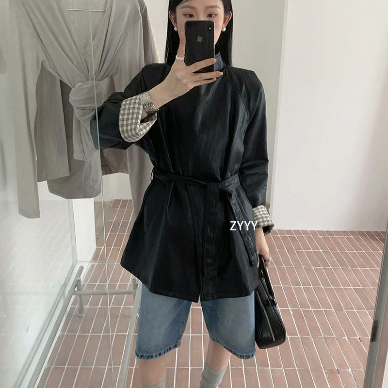 长款pu皮衣外套女款秋季新款收腰气质休闲显瘦百搭小个子皮夹克