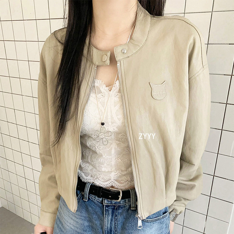 巨好看韩版皮衣外套女款2026夏季新款帅气立领短款薄款U皮夹克