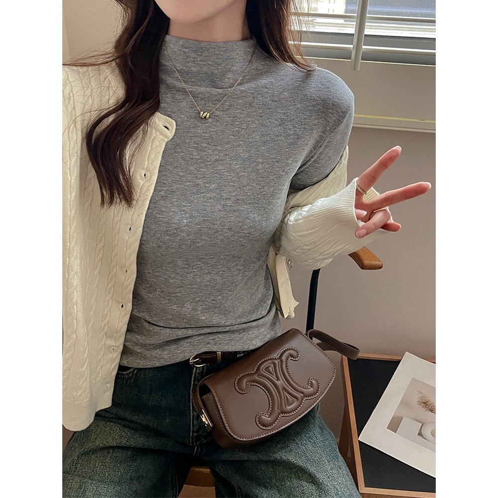 严选莱赛尔天丝打底衫女秋冬灰色半高领磨毛长袖简约显瘦内搭上衣,女装/女士精品,大码内搭,淘宝优惠券,粉丝福利购,淘宝优惠卷