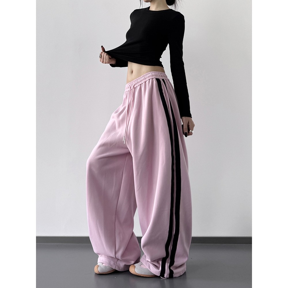 少女系粉色运动裤女2026秋装新款高腰韩系穿搭宽松学生阔腿休闲裤,女装/女士精品,卫裤,淘宝优惠券,粉丝福利购,淘宝优惠卷