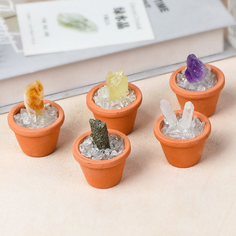 天然水晶原石矿物水晶微景观造景diy仿真盆栽办公室桌面饰品摆件