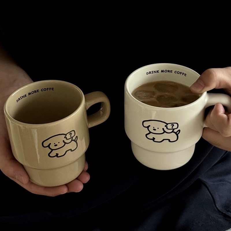 高颜值女生马克杯家用咖啡杯问题小狗陶瓷杯子礼品ins风情侣水杯