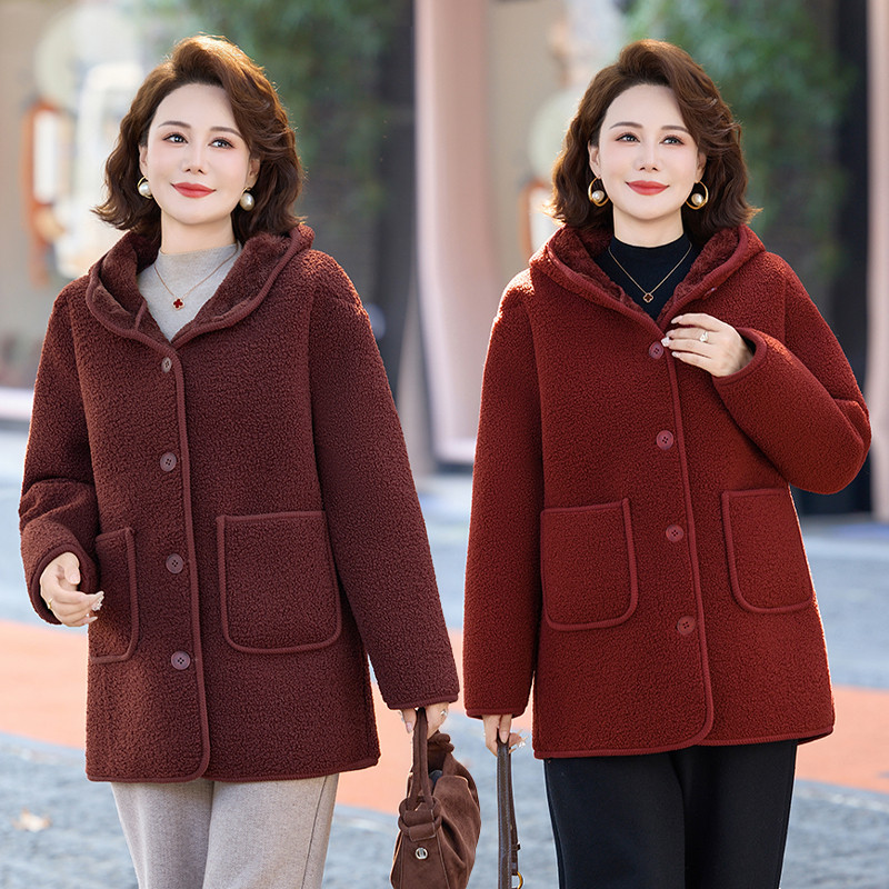 秋冬妈妈时尚洋气加绒加厚外套中老年女装颗粒绒2025保暖新款上衣