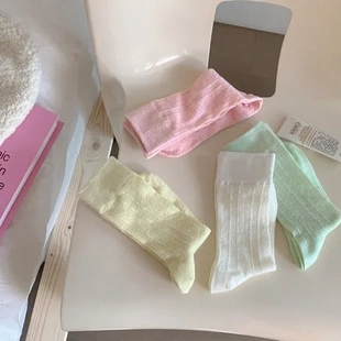 网眼夏季 纯色长袜ins堆堆透气袜子女中筒袜日系夏天糖果色薄款 潮