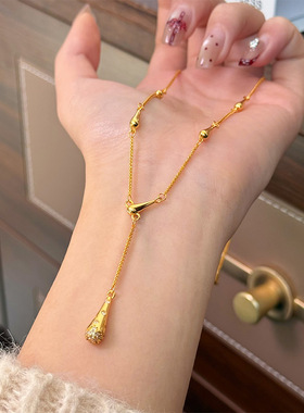 青岛黛美舒饰品尚简约百搭流苏水滴项链轻奢高级感可抽拉锁骨链女