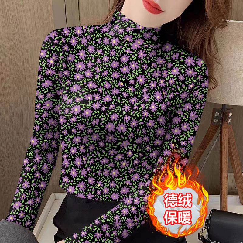 新款德绒打底衫女士洋气秋冬双面保暖半高领韩版修身显瘦上衣内搭