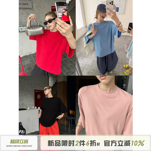 美式复古夏季宽松简约短袖T恤女