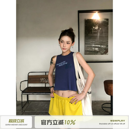 美式辣妹露脐吊带背心女