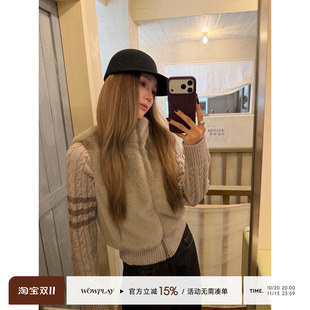 WOWPLAY杨九七 复古拼接女冬季新款毛毛外套抗寒毛绒针织袖仿皮草