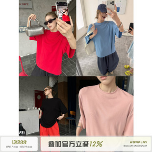 WOWPLAY杨九七黑色t恤女短袖夏季宽松简约慵懒风通勤百搭半袖上衣