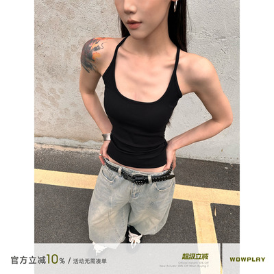 杨九七黑色显瘦修身吊带背心女