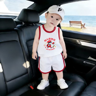 幼儿园就位~开学季教师节无袖背心短裤宝宝超萌洋气夏装外出套装